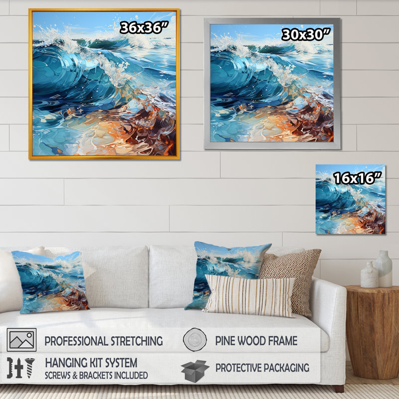 «Ocean Charm Vivid», impression sur toile, Cadre simple argenté, H 16 po x l 16 po x P 1 po