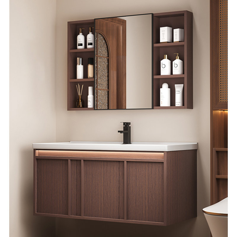 Meuble-lavabo Mid-Century en métal avec lavabo en céramique intégré