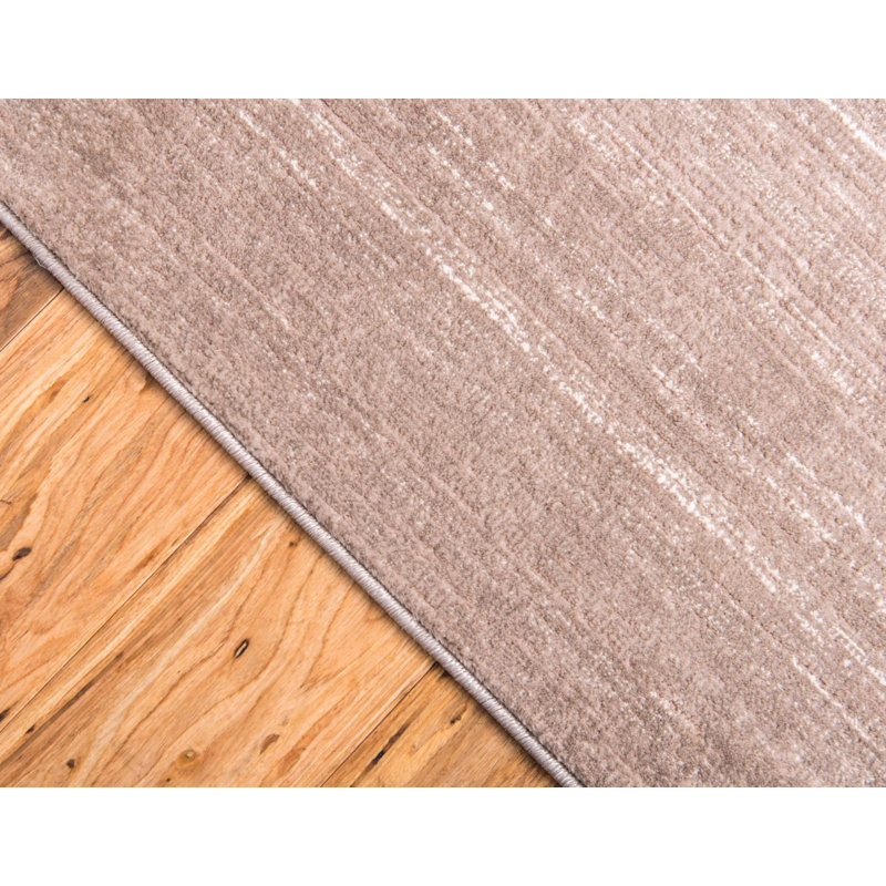 Tapis uni / rayé brun-ivoire Aimeeleigh, Rond 5 pi 3 po