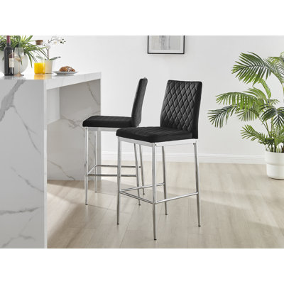 Kenesaw Luxury Breakfast Bar Stool in Quilted Design Velvet Leg - Modern Chic Kitchen