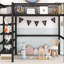 Lit mezzanine double en métal avec tablettes à 4 niveaux et rangement-1595215651