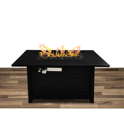 Table de foyer d'extérieur au propane / gaz naturel avec couvercle - 8 heures de combustion, 50000, acier, noir, utilisation de jardin moderne et gaz 8H, finition noire