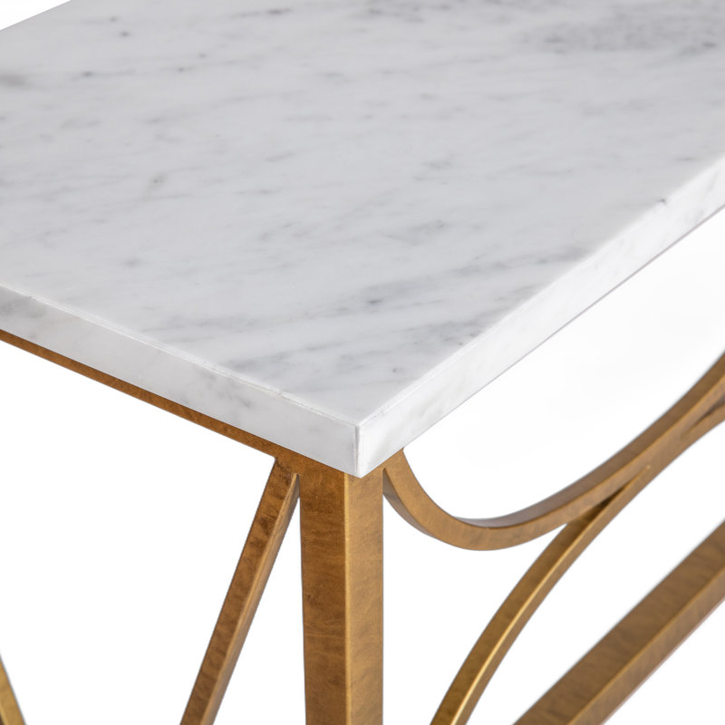 Diamond Console Table, Carrera Marble, Royal Gold