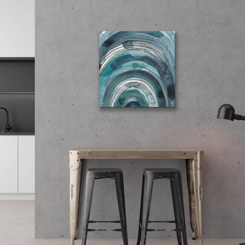 Art mural en verre acrylique épique «Freshwater Tide 9» par Chariklia Zarris, 24 po x 24 po