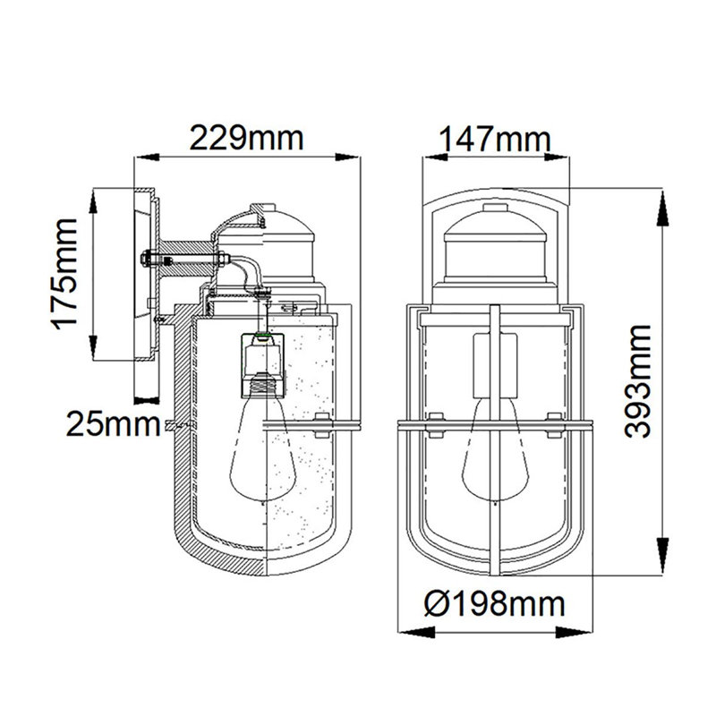 Lakemont Black Outdoor Wall Lantern, 39.3cm H x 19.8cm W x 22.9cm D