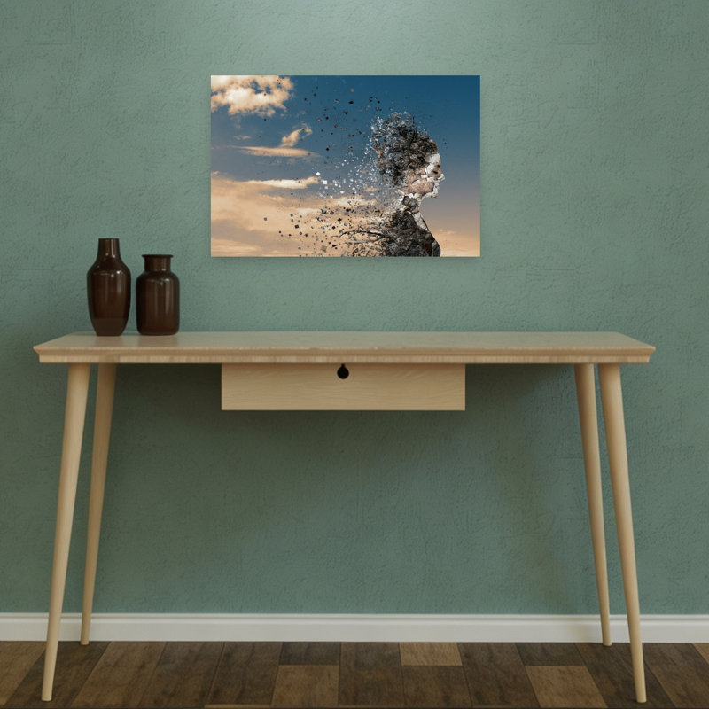 Dissolving Woman Profile Abstract Surreal Contemporary Portrait Landscape Wall Art Print 1 Piece Wrapped Canvas Wall Art