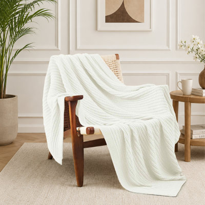 Plaid en maille douce, léger et décoratif pour canapé et lit, blanc