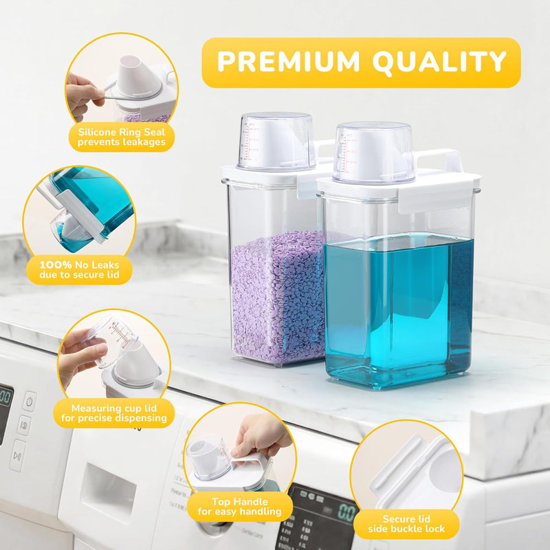 Ensemble d'organisation de buanderie 3 en 1 avec couvercles en bambou, sac à ordures en acrylique transparent et distributeur de détergent pour la lessive, la cuisine et l'évier