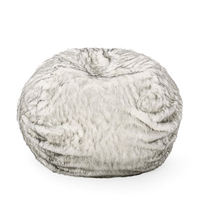 52 po Profondeur x largeur 42 hauteur - fauteuil à billes en fausse fourrure - blanc et gris, conception arrondie confortable, housse lavable amovible, rembourrage en mousse haute 48 lb. Confortable avec housse à fermeture à glissière 5 po