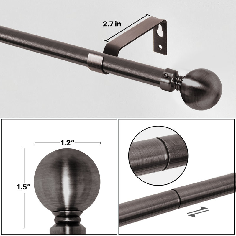 Almera Adjustable Curtain Pole/Rod Long-lasting Set for living room, bedroom, kitchen, 160cm - 300cm, Black Nickel