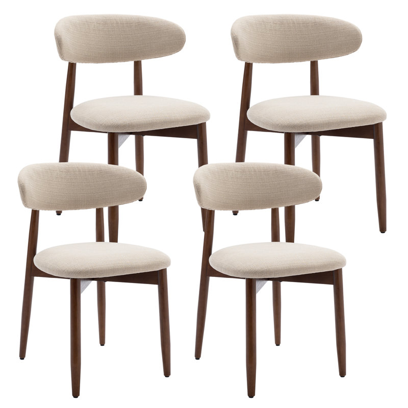 Modern Solid Wood Dining Chair, Upholstered Seat, Curved Ergonomic Backrest, Sturdy Frame Side Chair, Beige