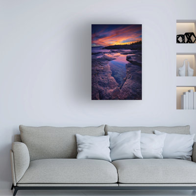 Wrapped Canvas Wall Art - Rick Berk 'Dusk at Schoodic Point' Wall Art for Living Room, Bedroom, or Office Décor  - 12x19