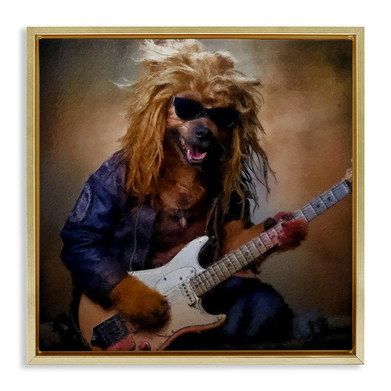 Cadre flottant Musician Canine Clark, design par Sean Parnell, H 18 po x l 18 po, Cadre flottant métallique doré