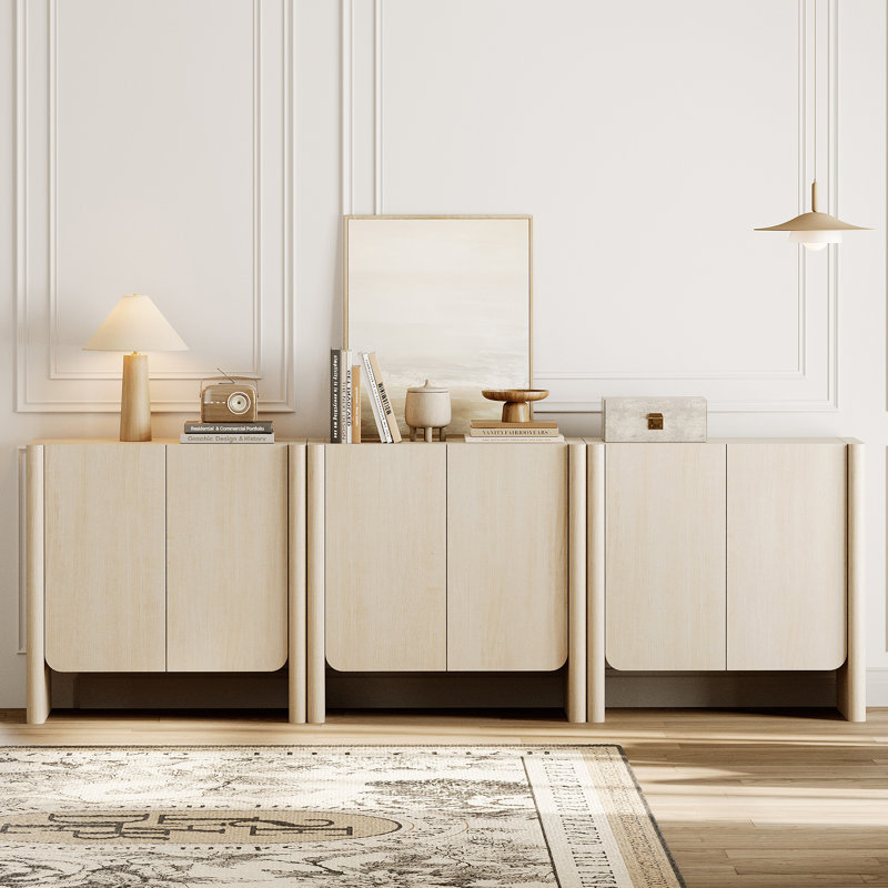 Buffet Glorian Modern French 3-in-1 Wood, H 31,3 po x l 94,5 po x P 15,6 po, Beige