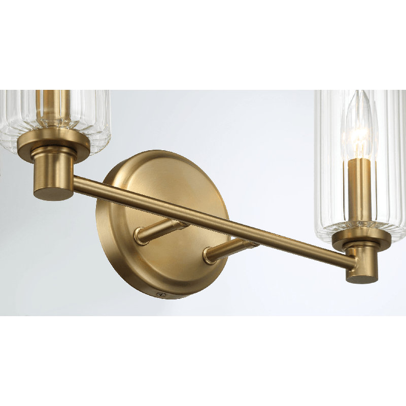 Meuble-lavabo double Regal avec verre côtelé transparent - laiton satiné