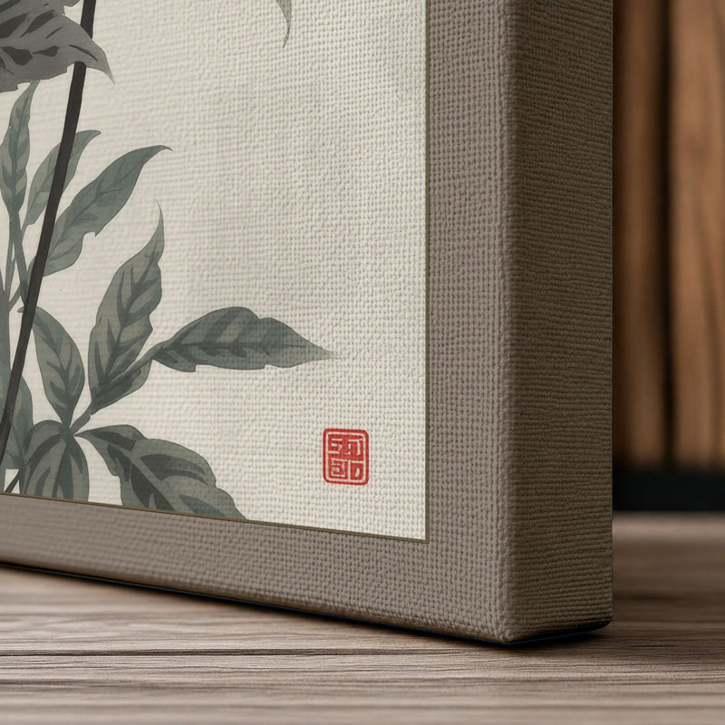 White Chrysanthemums Japandi - Wrapped Canvas, 30x20 - 76.2 x 50.8 cm, Taupe Border