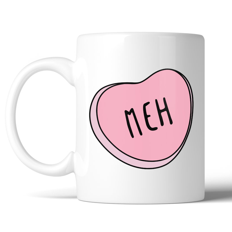 White Ceramic Valentine's Day Coffee Mug with Pink Heart Design
