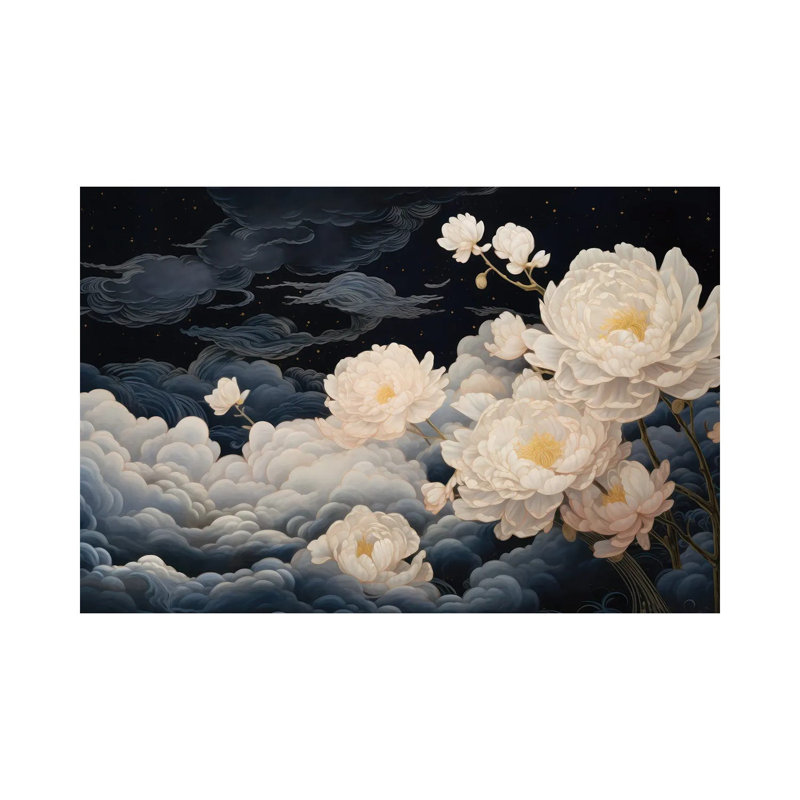 Ruffled Night Peonies - Wall Art Print - Wrapped Canvas