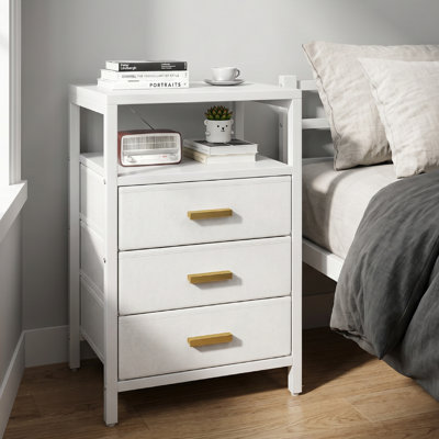 Table de chevet 23,6 po avec 3 tiroirs et tablette ouverte, table de chevet, table de bout avec 1 tablette coulissante, table d'appoint pour chambre à coucher, meubles de chevet, table de chevet, table de chevet pour table de bout