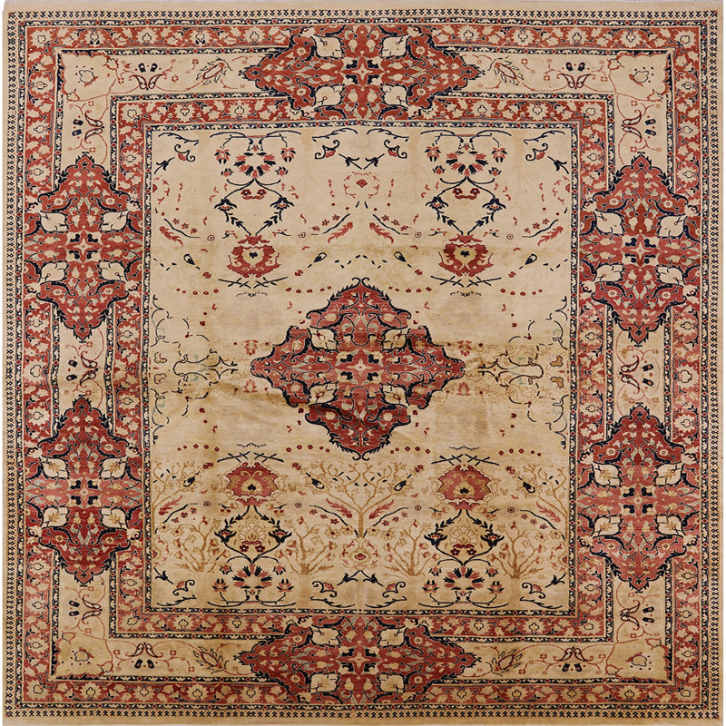 Tapis oriental ivoire / rouge, Carré 4 pi