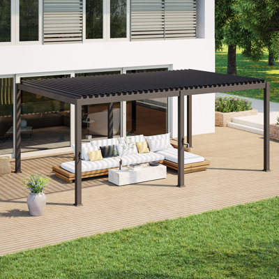 Pergola à persiennes, parasol d'extérieur avec cadre en métal et toit imperméable réglable