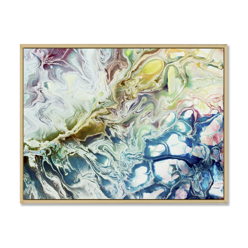 «Yellow and Green Abstract Strokes II», reproduction sur toile, H 30 po x l 40 po, Toile avec cadre en érable