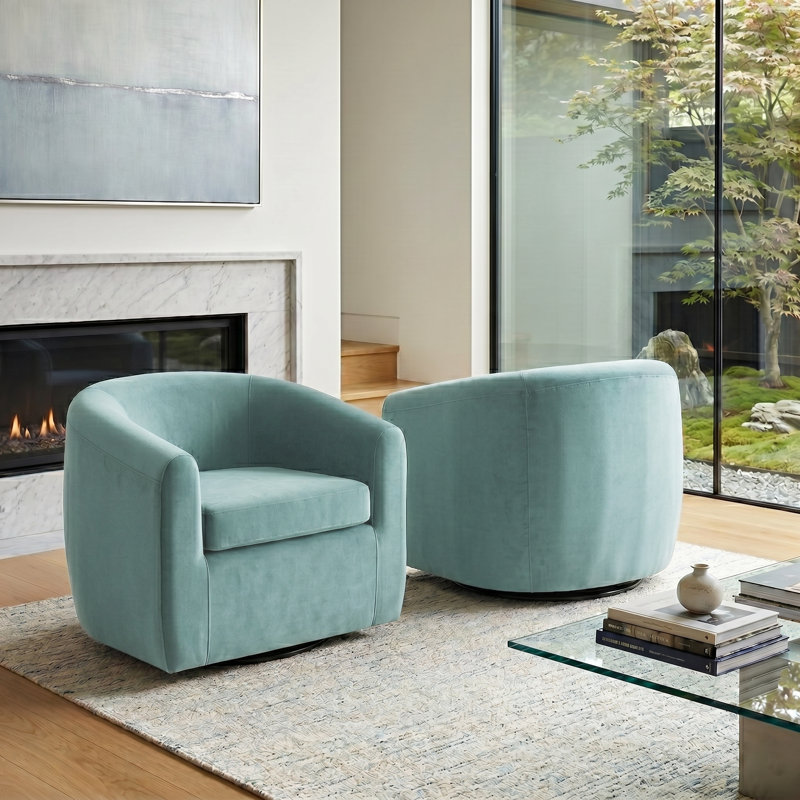 Richard  Upholstered Velvet Swivel Barrel Chair, Green