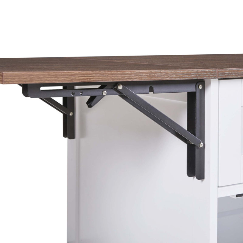 Îlot de cuisine 39,3 po avec abattant, îlot de rangement avec support latéral ouvert, Blanc