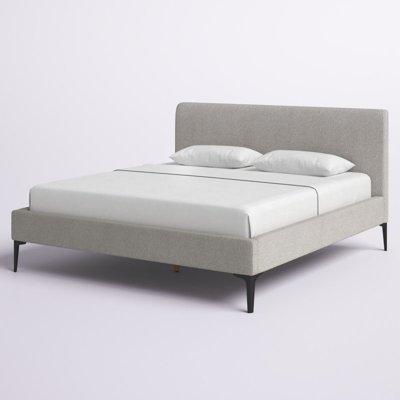 Light Gray King Upholstered Platform Bed with Wood Frame