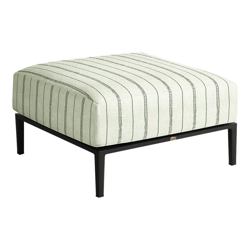 Havana Outdoor Ottoman with Cushion, Dove Sunbrella® Linen, No welt + Standard fill, Black/Natural Resin