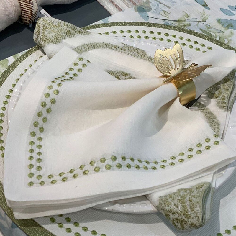 Pearls Square Napkins, White/Navy