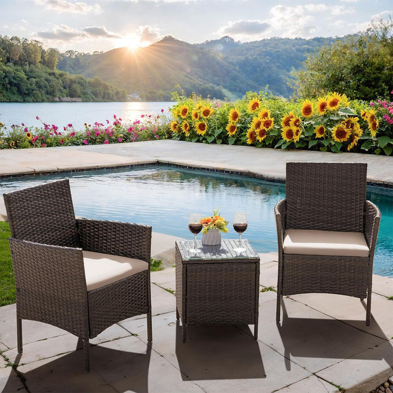 Hokku Designs Patio Ratten Furniture Set 3 Pieces, Outdoor Furniture ...