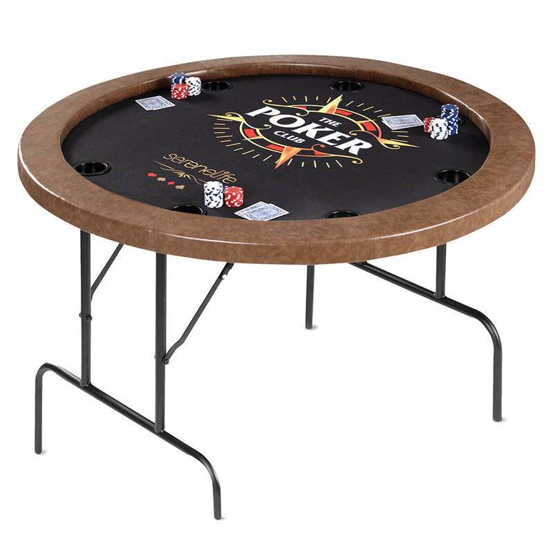 8-Player Foldable Rounded Poker/Casino Game Table with Cushioned Rail