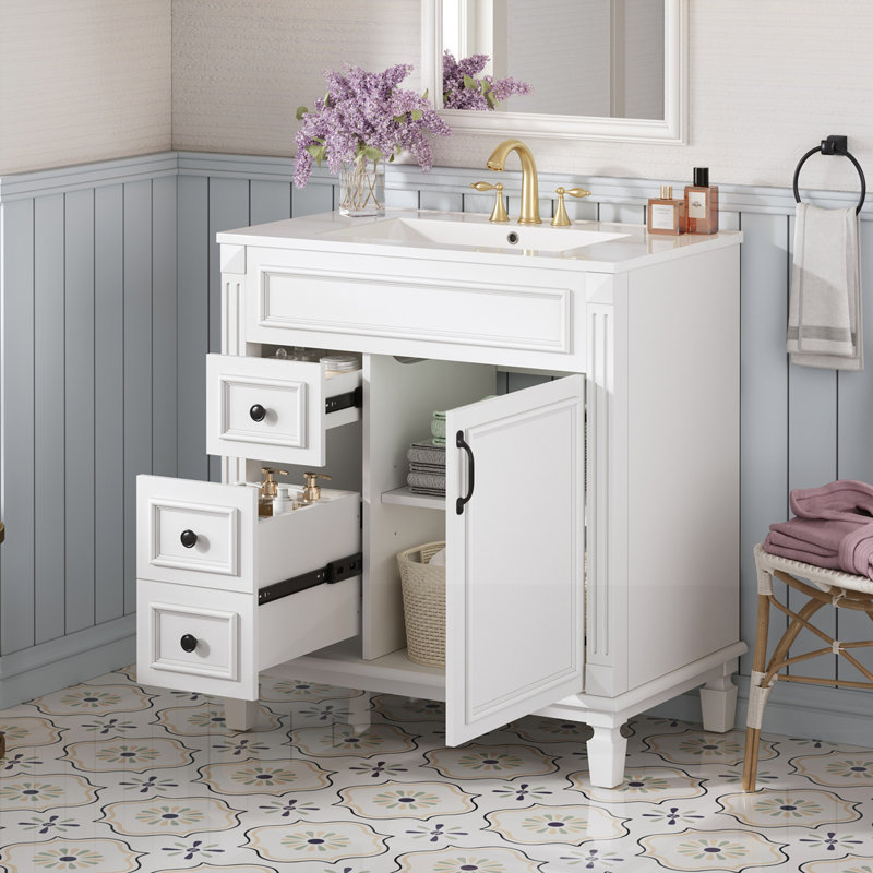 Meuble-lavabo 30 po avec lavabo en céramique, Blanc