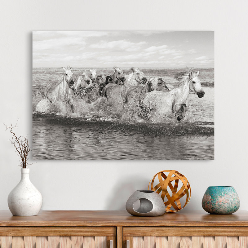 Herd Of Horses, Camargue - Wrapped Canvas Print, 60cm H x 80cm W x 4cm D