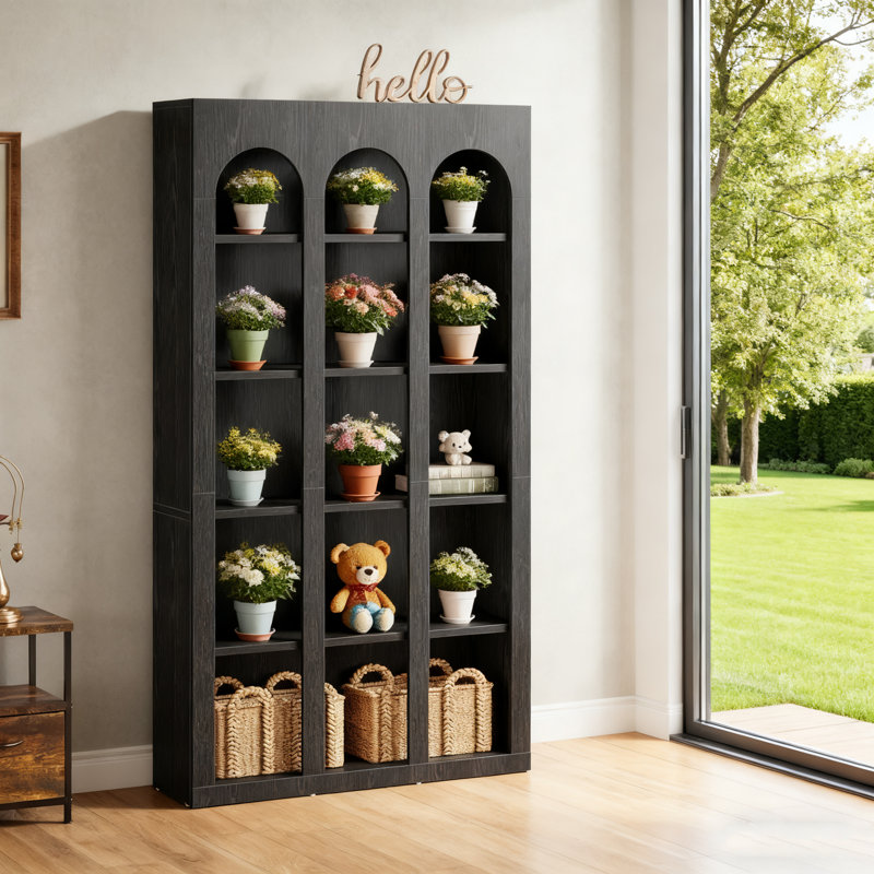 Vintage Black Wood Grain Bookshelf - Farmhouse Style Tall Bookcase With Anti-tip Kit, Spacious Storage For Books/decor, Fits Living Room & Office (39.37"w X 70.87"h)