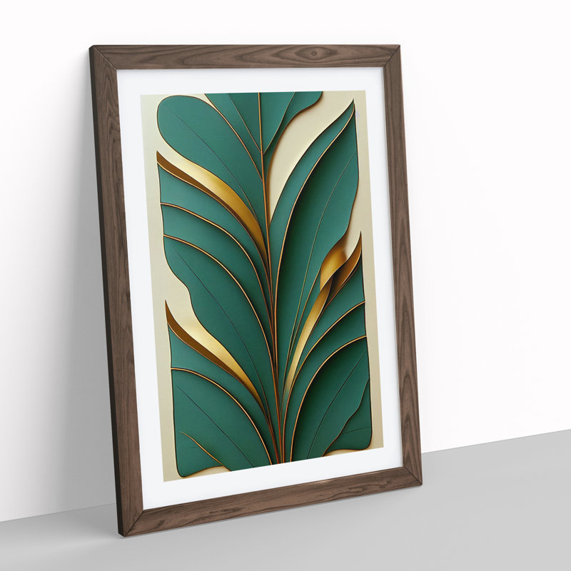 Leaf Deco - Framed Print, 46cm H x 34cm W x 2cm D, Walnut