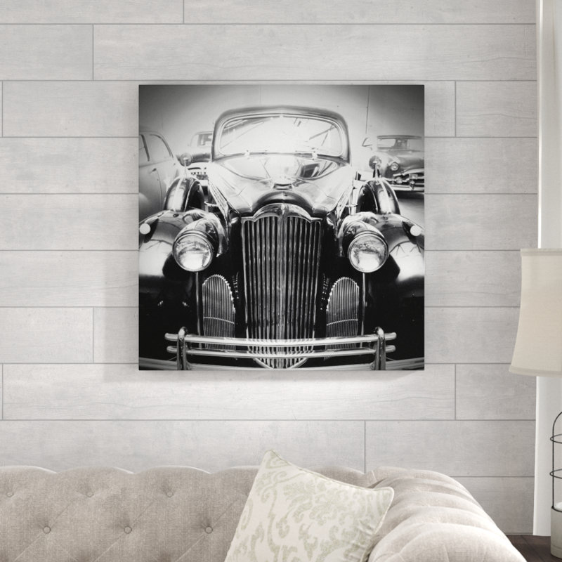 Vue de l’avant de la voiture en noir et blanc, impression sur toile, H 30 po x l 30 po
