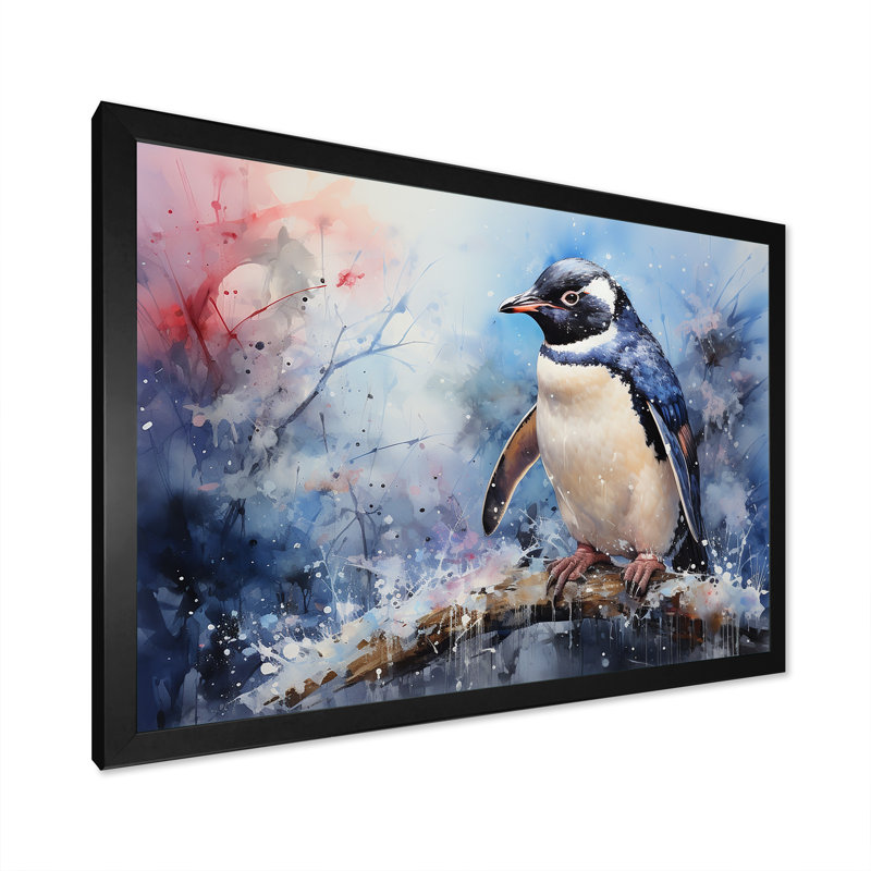 «Snowy Penguin Wonders» sur impression sur toile, Cadre photo noir simple, H 16 po x l 32 po x P 1 po
