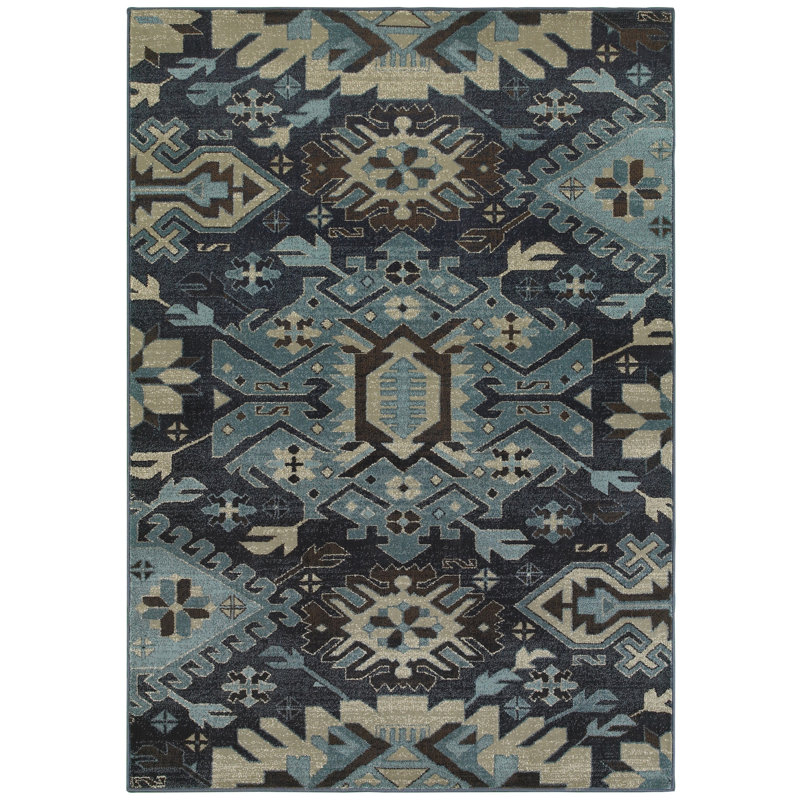 Tapis bleu marine / bleu Fletcher, Rectangle 9 pi 10 po x 12 pi 10 po