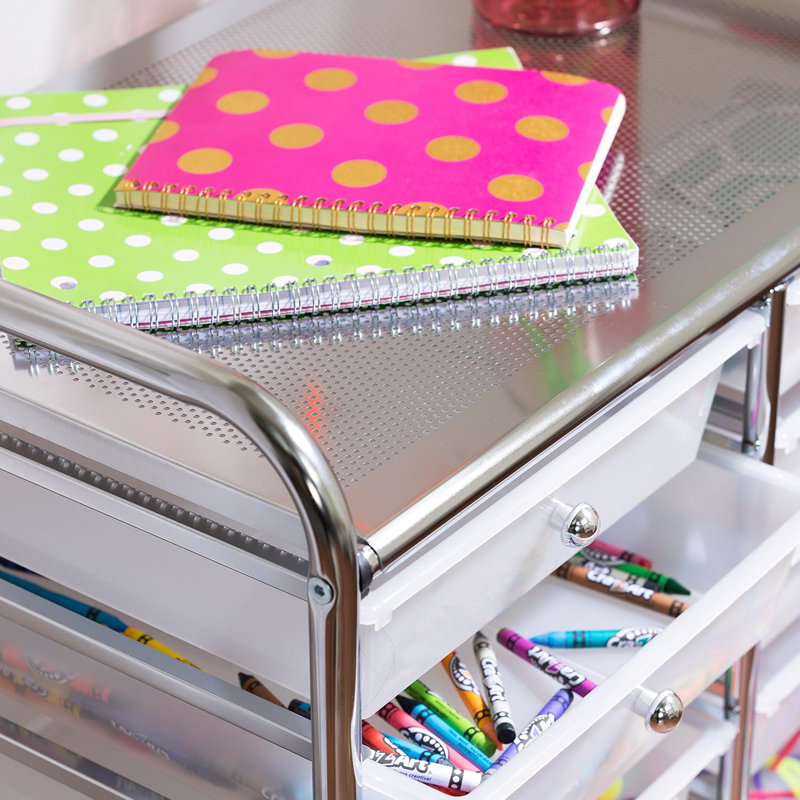 12-Drawer Rolling Storage Cart With Locking Wheels, Semi-Transparent Plastic Drawers, And Durable Work Surface For Home, Office, Or Craft Organization