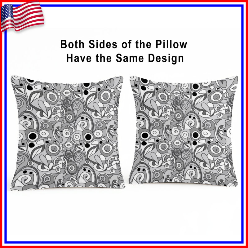 Monochrome Swirl Patterns Double Sided Throw Pillows, 20 x 20 inches