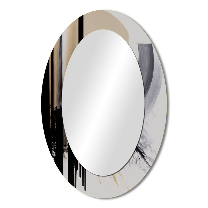 Expression IV : Noir, blanc et or - Miroir mural ovale noir dÃ©coratif, 36 po x 24 po