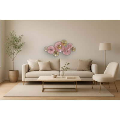 Pink and Gold Floral Art Metal Wall Décor - 29" x 55"