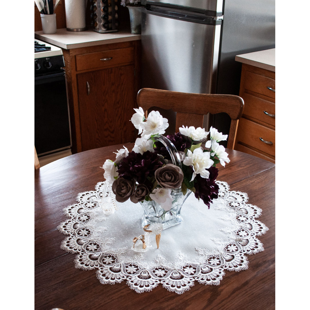 Elmwood White European Lace Antique Lace Table Topper (24" Round) House of Hampton®
