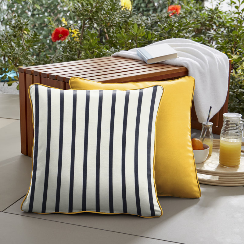 Striped Sunbrella® Outdoor Reversible Throw Pillow, 20" x 20", Yellow