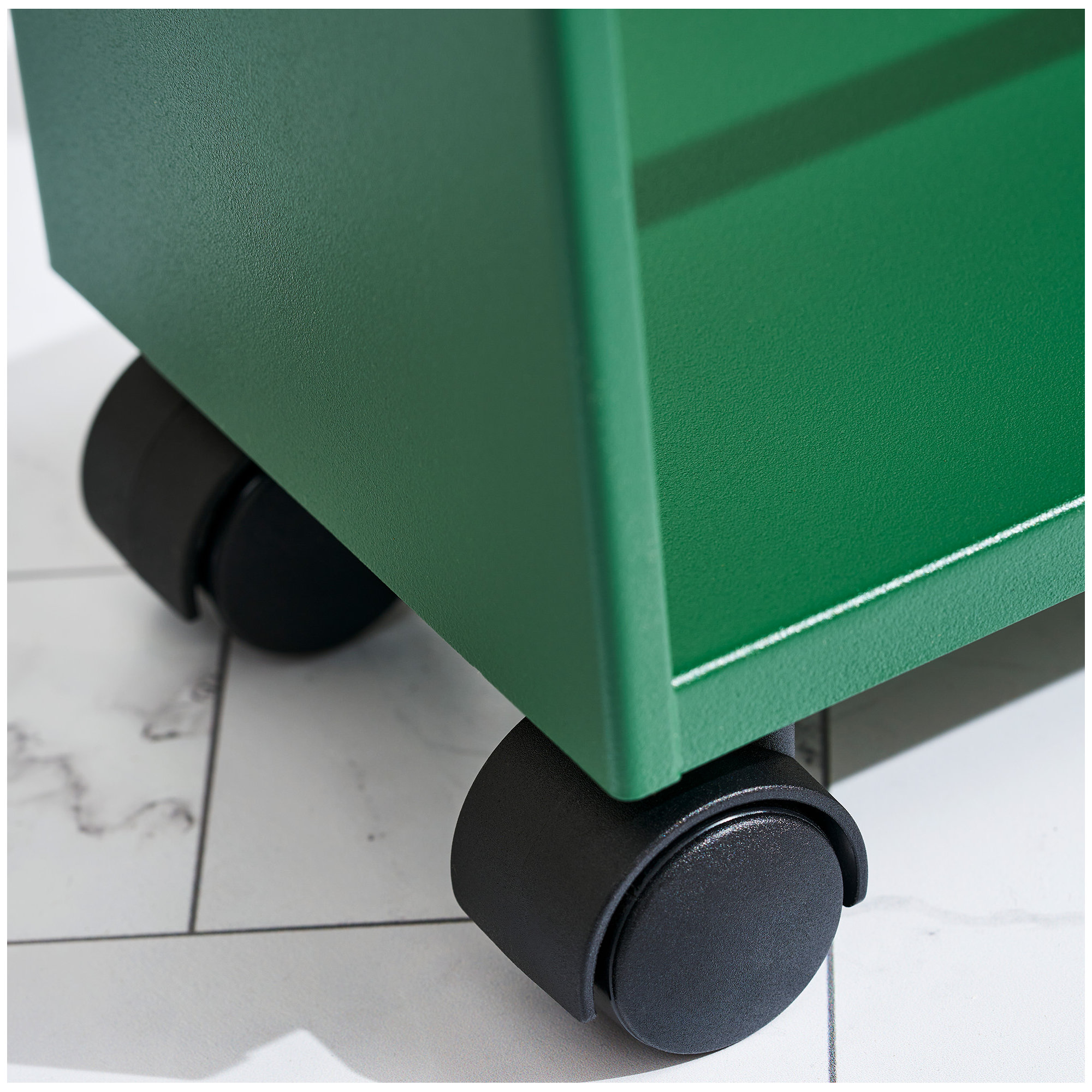 Tower Yamazaki Home Rolling Slim Storage Three Tier Utility Cart With Handle, Steel, Handle, Wheels, Forest Green