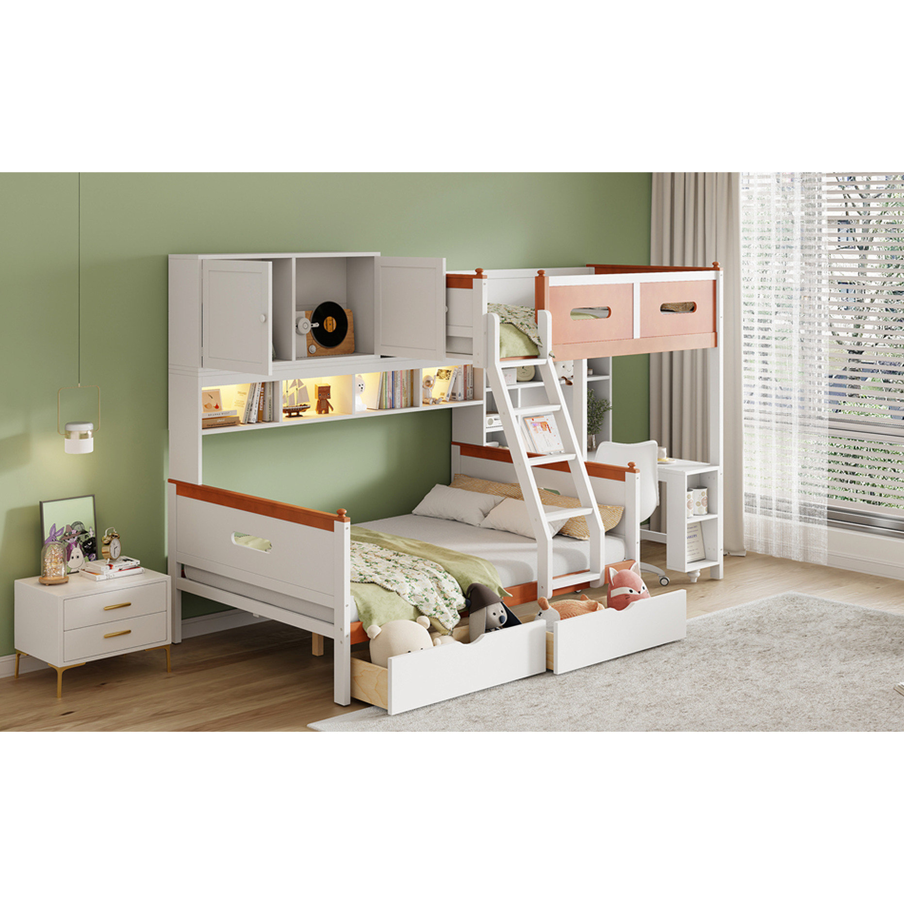 Harriet Bee Twin Over Full Bunk Bed With Built - In Desk, Ample Storage