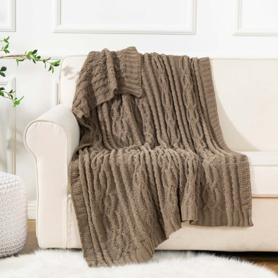  Knitted Luxury Chenille Throw, 51x67 Inch, Woven Knit Throw Blanket for Chair, Super Soft Warm Decorative Textured Throw Blanket for Bed, Sofa and Living Room