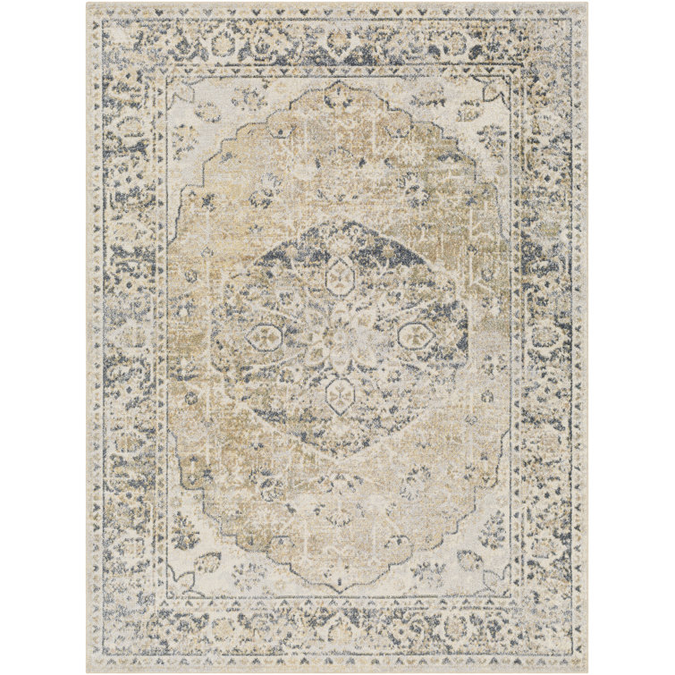 Belliveau Machine Washable Oriental Mustard/Gray Area Rug